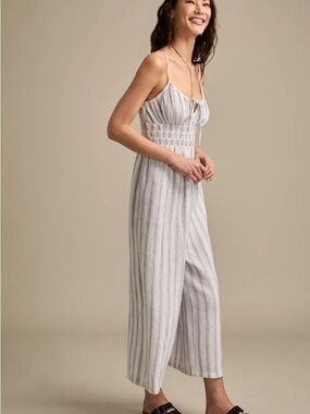 Lucky Brand NWT Striped Gauzy Jumpsuit Light Gray Striped Wide-Leg Jumps XXL